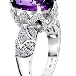 Amethyst and White Zircon 5.00 Carat Ring in Sterling Silver